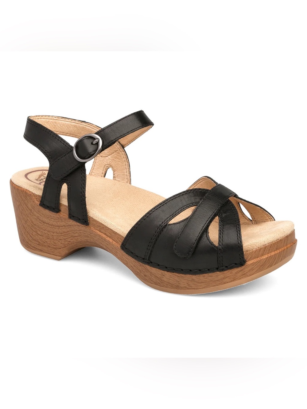 Women’s Dansko Season Black Leather Slingback Clog Sandals, size 10, EU size 41